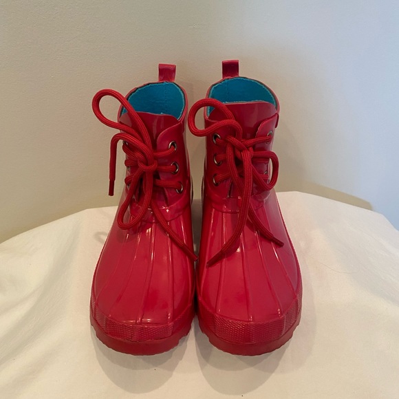 Corelli Kids Hot Pink Rain Boots / Tie Rubber Boots w Turquoise Lining Girls 3-4 - Picture 3 of 8